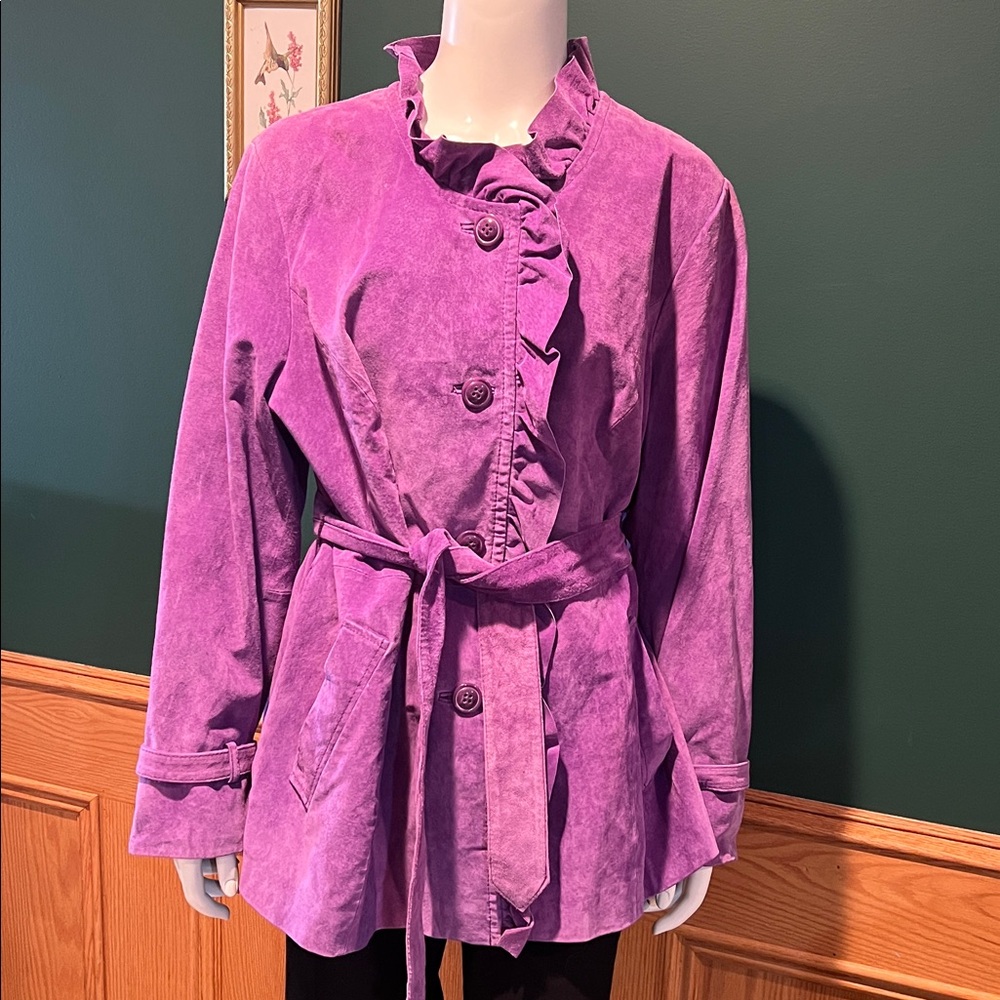 Pamela McCoy 100% Leather Trench Style Coat with Belt